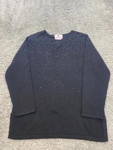 Quacker Factory Sweater Womens Medium Black Beaded Rhinestone Bling Granny Vtg - Picture 1 of 8