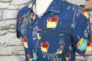 VOLCOM Mens Shirt Classic Fit Party Cocktail Motif Shirt Navy Blue Viscose Small - Picture 1 of 10