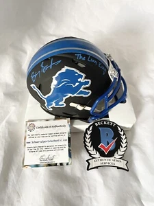DETROIT LIONS KING BARRY SANDERS signed INSCRIBED FLAT BLACK MINI HELMET BECKETT - Picture 1 of 10