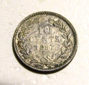 Moneda antigua de 10 centavos de plata de los Países Bajos de 1897 - Imagen 1 de 5
