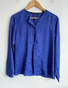 Esprit Blouse Womens Size 8 Blue White Floral Button Up Long Sleeve Work Top - Picture 1 of 13