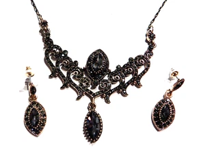 JUEGO DE COLLAR Y PENDIENTES DE CRISTAL GRIS Y COBRE elegante joyería formal de noche 8Z - Imagen 1 de 4