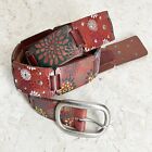 Multicolor FOSSIL Brown Leather Chain Belt Womens Size M Hand Painted Floral