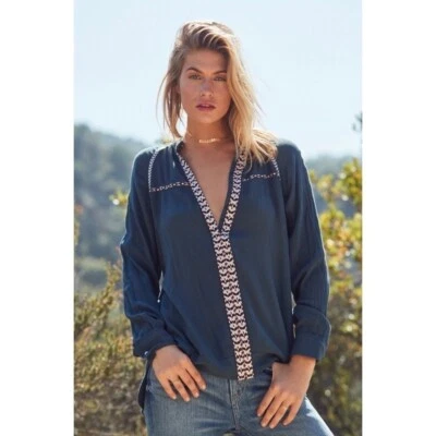 Top Túnica Tularosa Wyatt Rochelle Verde Bordado Manga Larga Boho Talla Pequeña Foto 1 de 4