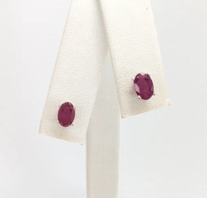 14K White Gold Oval Ruby Gemstone Stud Earrings N561 - Picture 1 of 11