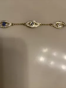 Evil Eye Gold Plated Bracelet With Cubic Zirconias And Sapphires - Picture 1 of 3