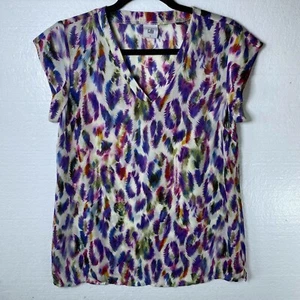 Cabi Womens Size Small Flume Feather Cheetah Print Top Blouse V-Neck 5027 Casual - Picture 1 of 7