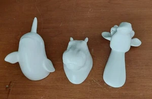 Wall Mount Decor Animal Heads Set 3 Giraffe Hippopotamus Narwhal White Ceramic - Picture 1 of 13