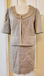 J Crew 2PC Gray Linen Blend Skirt Suit Short Sleeve Jacket Size 6, Skirt Size 4 - Picture 1 of 14