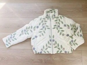 Chaqueta acolchada en blanco NYC mediana crema bordada cremallera Boho Prairie Cottagecore - Imagen 1 de 5