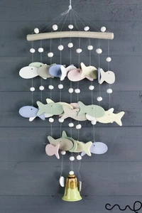 Ceramic Hanging Windchime Mixed Colour Fish Garden Hanging Ornament Gift M34L - Picture 1 of 6