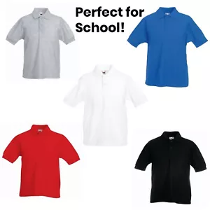 Fruit Of The Loom Polo Shirt Boys Girls Kids School PE T-Shirt Tee Ages 3 To 13 - Picture 1 of 13