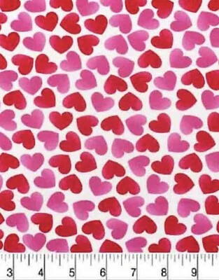 FAT QUARTER HEARTS PINK & RED HEARTS WHITE VALENTINE 100%COTTON FABRIC FREE SHIP - Image 1 of 4