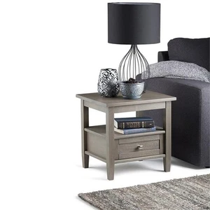 Warm Shaker Wood 20" Rectangle Transitional End Side Table in Farmhouse Gray - Picture 1 of 7