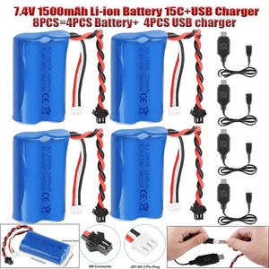 4 pezzi 7,4 V 1500 mAh batteria agli ioni di litio con caricatore USB per WLtoys 4WD RC auto barca - Foto 1 di 20