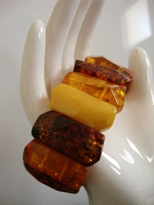 Vtg Fabulous Genuine Natural Baltic Amber Hand Carved Panels Cuff Bracelet 37Gr - Picture 1 of 7