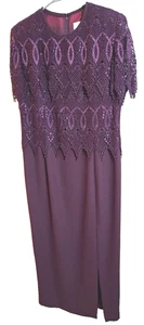 Karen Miller New York Women's Purple Lacey Short Sleeve Maxi Dress Size 14 - Picture 1 of 9