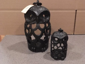 NUEVO RARO 2 PIEZAS Cerámica Granero Bronce Hierro Fundido Búho Linternas - OTOÑO OTOÑO HALLOWEEN - Imagen 1 de 6