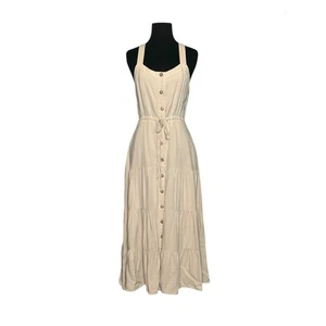 Lulus beige linen sleeveless tiered midi dress size small - Picture 1 of 10