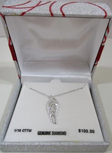 1/10 CT TW Genuine Diamond Leaf Pendant In Sterling Silver Necklace NEW 37395 - Picture 1 of 12