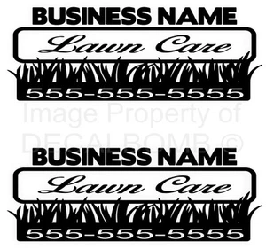 2 Custom Lawn Care Decals Stickers Landscaping Job Trailer Truck Turbo Diesel - Imagen 1 de 2