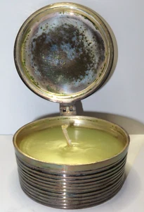 Vintage Candle Holder with Hinged Lid. Small Heavy Metal w/ Candle 1.5"H x 3"D - Picture 1 of 4