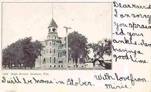 High School Hudson Wisconsin 1906 Postkarte - Bild 1 von 2