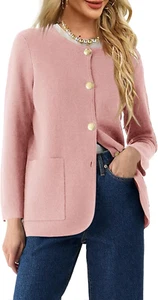 Womens Crew Neck Button down Cardigan Sweaters Blazer Casual Long Sleeve Knit So - Picture 1 of 4