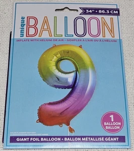 34 Inch Unique Rainbow Number 9 Foil Balloon (NUMBER Nine) - Picture 1 of 2
