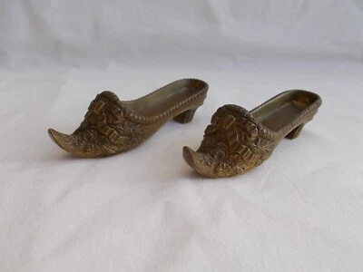 PAIRE CHAUSSURE SOULIER SABOT ANCIEN BRONZE DORE ANTIQUE SHOES VINTAGE - Photo 1/4