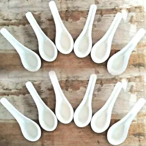 Ceramic Asian Soup Spoons Set of 12 White 5-1/2 inch cái muỗng 勺子 ช้อน - Picture 1 of 4