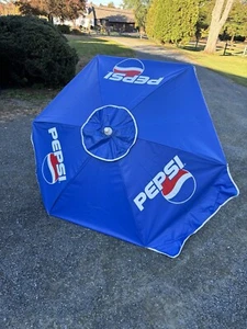 VINTAGE 90S Pepsi ADVERTISING UMBRELLA 58" WIDE Rare Vtg Market Table Logo - Picture 1 of 5