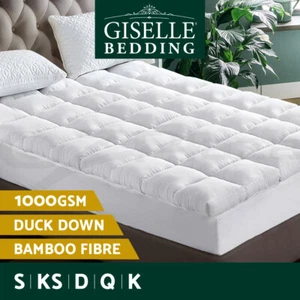 Giselle Bedding 1000GSM Mattress Pillowtop Topper Bamboo Duck Down Feather Pad - Picture 1 of 23