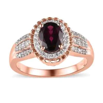 Anillo Rodolita Tanzania Granate y Circón Blanco Halo en Oro Rosa Vermeil Sobre Foto 1 de 2