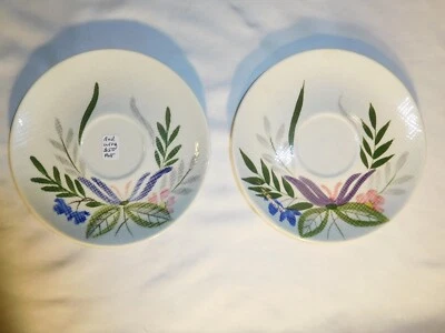 2 Vintage Red Wing 2103 Hand-Painted Floral Saucers - Image 1 of 4