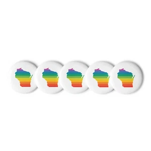 Wisconsin Rainbow Pride State Set of Pin Buttons - Picture 1 of 2