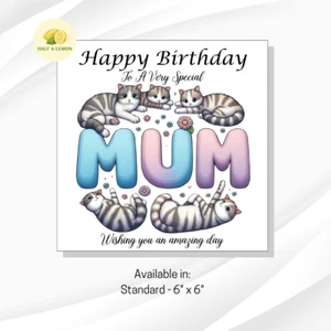 Tarjeta de cumpleaños de mamá, tarjeta de mamá gato, con lindos gatos acurrucados alrededor de la palabra mamá, - Imagen 1 de 9