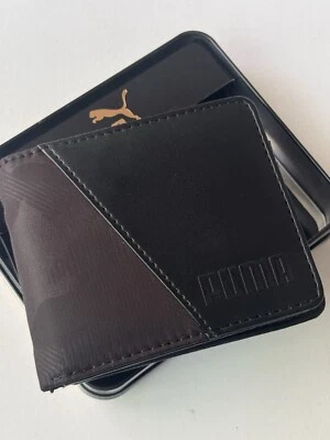 Cartera Puma Hombres Doble Pliegue Negro Camuflaje Logo Imitación Cuero Nueva Foto 1 de 4