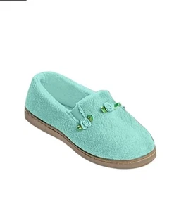 Cozze Corner Terry House Slipper Flower Women Comfort Plush Sz 8 W Green New - Picture 1 of 7