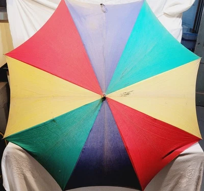 Guarda-chuva vintage gigante multicolorido 100% algodão, feito em Hong Kong, 46 polegadas - Imagem 1 de 4