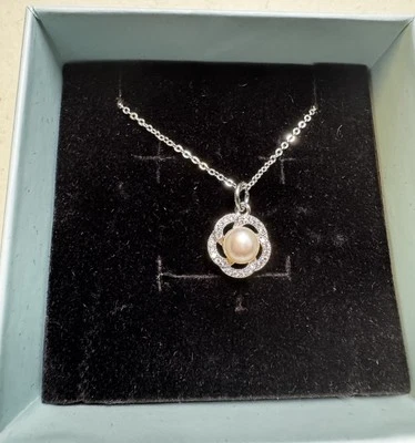 Collar colgante de perlas de 6-7 mm de plata de ley cadena de 16-18"" 925 envío gratuito nuevo en caja Foto 1 de 4