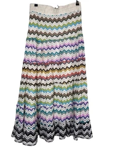 Vintage Crochet Open Knit Skirt L Multicolor Long Boho Hippie Indie Western 80s - Picture 1 of 10