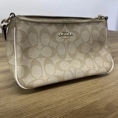 Coach F58321 Signature Top Handle Pouch Crossbody Bag Beige Ivory w/ Strap - Image 1 of 4