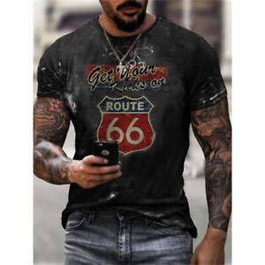 Herren Route 66 3D Kurzarm T-Shirt Rundhals Unisex Sommer Streetwear