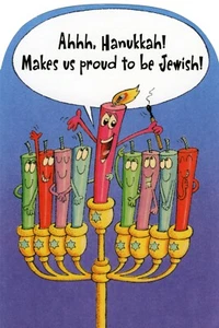 Funny HAPPY HANUKKAH Card, Menorah Candles Proud To Be Jewish by Hallmark +✉ - Picture 1 of 5