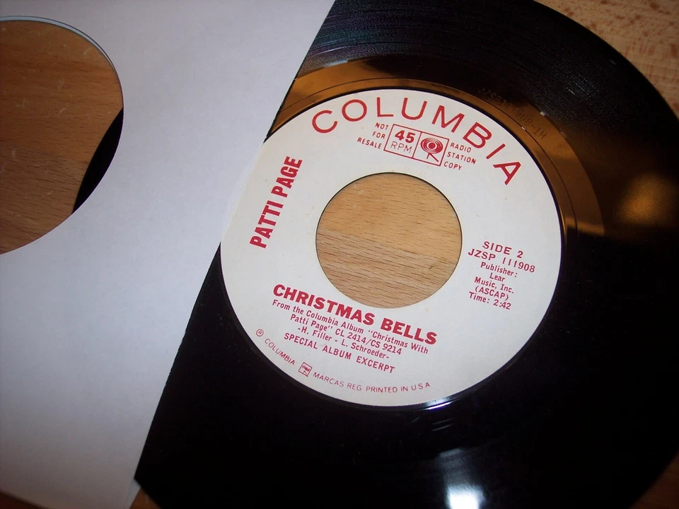 VG++ Patti Page Christmas Bells / Happy Birthday Jesus PROMO 45RPM w/ppr slv Foto 1 de 1