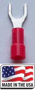 (100 PC) 22-18 #4 RED VINYL FORK SPADE TERMINAL ELECTRICAL CONNECTOR MADE IN USA - Picture 1 of 1