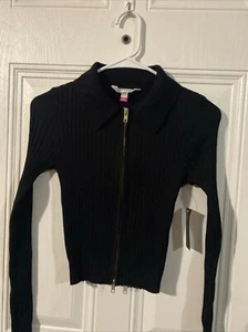 Juniors Sweater Cardigan Double Zip Long Sleeve Color Black SZ XS(1) New - Picture 1 of 12