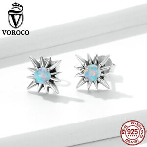Voroco 925 Sterling Silver Jewelry Earrings Opal Star Christmas Women Party