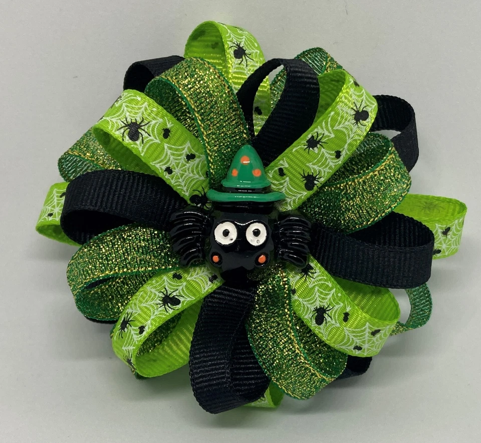 Moño de pelo 3 1/2" flor verde araña de Halloween - clip o pasador - envío gratuito Foto 1 de 1